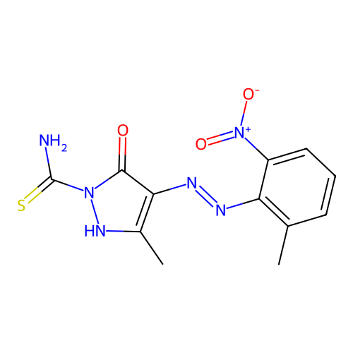 3-methyl-4-[(2-methyl-6-nitrophenyl)hydrazono]-5-oxo-4,5-dihydro-1H-pyrazole-1-carbothioamide structure