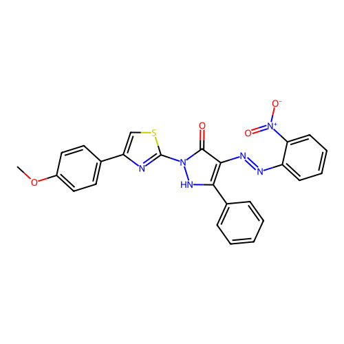 (4E)-2-[4-(4-methoxyphenyl)-1,3-thiazol-2-yl]-4-[2-(2-nitrophenyl)hydrazinylidene]-5-phenyl-2,4-dihydro-3H-pyrazol-3-one structure