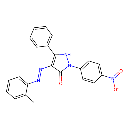 2-(4-Nitro-phenyl)-5-phenyl-4-(o-tolyl-hydrazono)-2,4-dihydro-pyrazol-3-one structure
