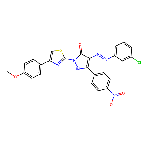 4-[(3-chlorophenyl)hydrazono]-2-[4-(4-methoxyphenyl)-1,3-thiazol-2-yl]-5-(4-nitrophenyl)-2,4-dihydro-3H-pyrazol-3-one structure