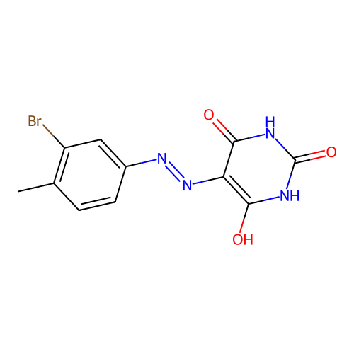 5-[2-(3-bromo-4-methylphenyl)hydrazinylidene]pyrimidine-2,4,6(1H,3H,5H)-trione structure