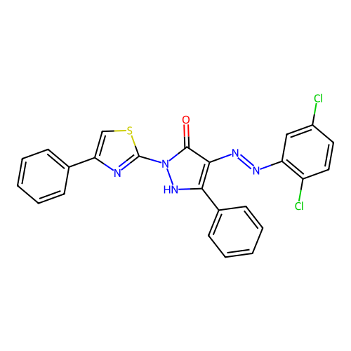 (4E)-4-[2-(2,5-DICHLOROPHENYL)HYDRAZIN-1-YLIDENE]-3-PHENYL-1-(4-PHENYL-1,3-THIAZOL-2-YL)-4,5-DIHYDRO-1H-PYRAZOL-5-ONE structure