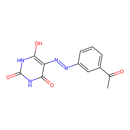 5-[2-(3-acetylphenyl)hydrazinylidene]pyrimidine-2,4,6(1H,3H,5H)-trione structure