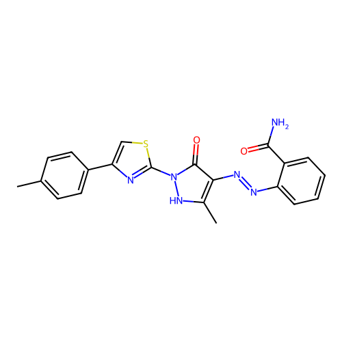 2-(2-{3-methyl-1-[4-(4-methylphenyl)-1,3-thiazol-2-yl]-5-oxo-1,5-dihydro-4H-pyrazol-4-ylidene}hydrazino)benzamide structure