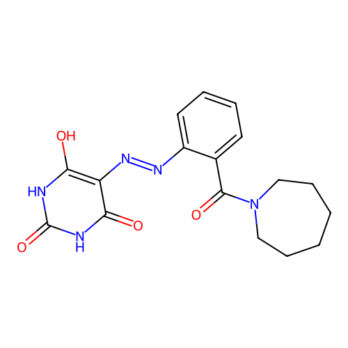5-(2-(2-(azepane-1-carbonyl)phenyl)hydrazono)pyrimidine-2,4,6(1H,3H,5H)-trione structure