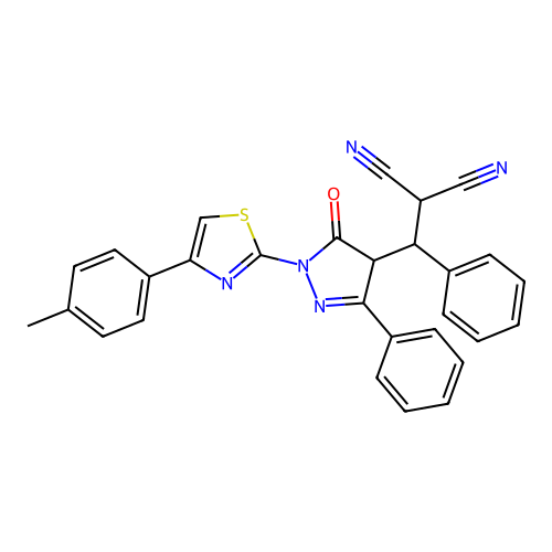 [{1-[4-(4-methylphenyl)-1,3-thiazol-2-yl]-5-oxo-3-phenyl-4,5-dihydro-1H-pyrazol-4-yl}(phenyl)methyl]malononitrile structure
