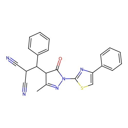 [[3-methyl-5-oxo-1-(4-phenyl-1,3-thiazol-2-yl)-4,5-dihydro-1H-pyrazol-4-yl](phenyl)methyl]malononitrile structure