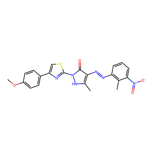 2-[4-(4-methoxyphenyl)-1,3-thiazol-2-yl]-5-methyl-4-[(2-methyl-3-nitrophenyl)hydrazono]-2,4-dihydro-3H-pyrazol-3-one structure