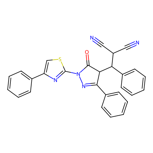 [[5-oxo-3-phenyl-1-(4-phenyl-1,3-thiazol-2-yl)-4,5-dihydro-1H-pyrazol-4-yl](phenyl)methyl]malononitrile structure