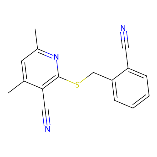 2-[(2-Cyanobenzyl)sulfanyl]-4,6-dimethylnicotinonitrile structure