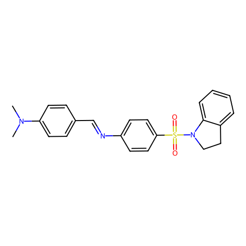 4-(2,3-dihydro-1H-indol-1-ylsulfonyl)-N-[4-(dimethylamino)benzylidene]aniline structure