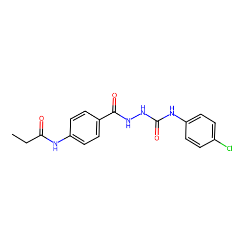 N-(4-chlorophenyl)-2-[4-(propionylamino)benzoyl]hydrazinecarboxamide structure