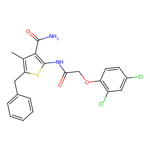 5-Benzyl-2-{[(2,4-dichlorophenoxy)acetyl]amino}-4-methyl-3-thiophenecarboxamide structure