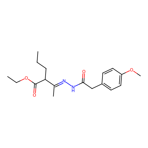 ethyl 2-{N-[(4-methoxyphenyl)acetyl]ethanehydrazonoyl}pentanoate structure