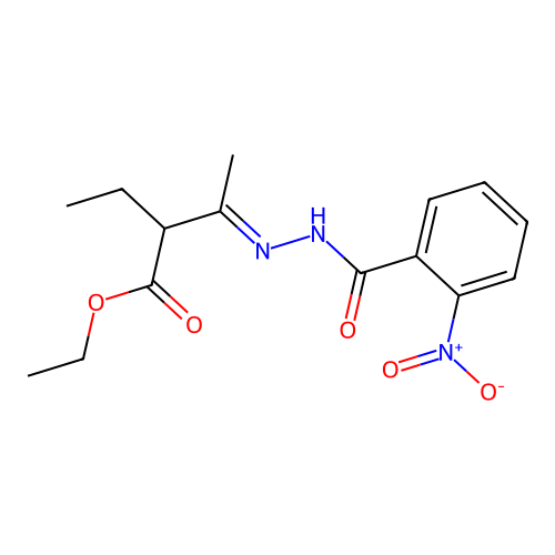 Ethyl 2-ethyl-3-[(2-nitrobenzoyl)hydrazono]butanoate structure
