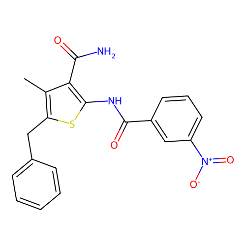 4-Methyl-2-[(3-nitrophenyl)carbonylamino]-5-benzylthiophene-3-carboxamide structure
