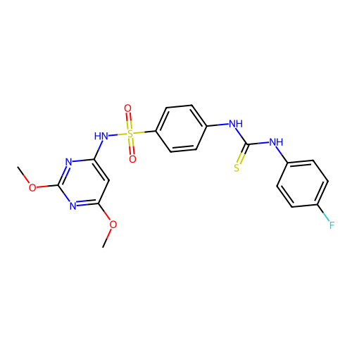 N-(2,6-dimethoxy-4-pyrimidinyl)-4-({[(4-fluorophenyl)amino]carbonothioyl}amino)benzenesulfonamide structure