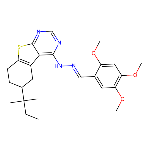 (E)-6-(tert-pentyl)-4-(2-(2,4,5-trimethoxybenzylidene)hydrazinyl)-5,6,7,8-tetrahydrobenzo[4,5]thieno[2,3-d]pyrimidine structure
