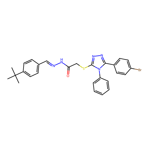 2-{[5-(4-bromophenyl)-4-phenyl-4H-1,2,4-triazol-3-yl]sulfanyl}-N'-[(E)-(4-tert-butylphenyl)methylidene]acetohydrazide structure