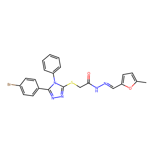 2-{[5-(4-bromophenyl)-4-phenyl-4H-1,2,4-triazol-3-yl]sulfanyl}-N'-[(E)-(5-methylfuran-2-yl)methylidene]acetohydrazide structure