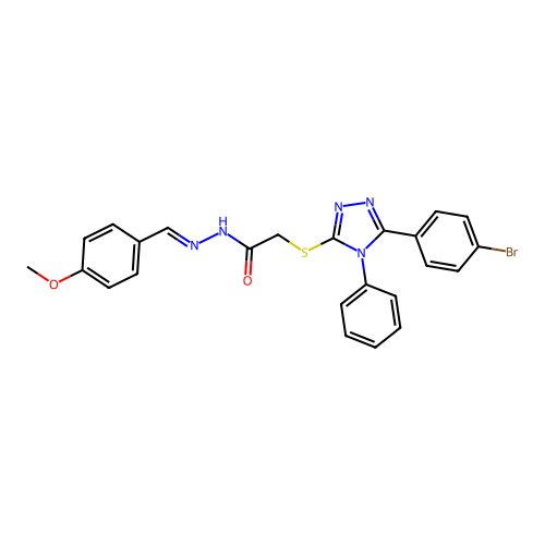 2-{[5-(4-bromophenyl)-4-phenyl-4H-1,2,4-triazol-3-yl]sulfanyl}-N'-[(E)-(4-methoxyphenyl)methylidene]acetohydrazide structure