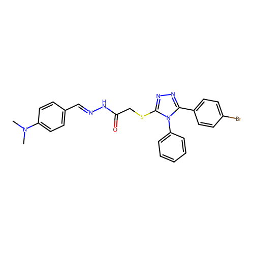 (E)-2-((5-(4-bromophenyl)-4-phenyl-4H-1,2,4-triazol-3-yl)thio)-N'-(4-(dimethylamino)benzylidene)acetohydrazide structure