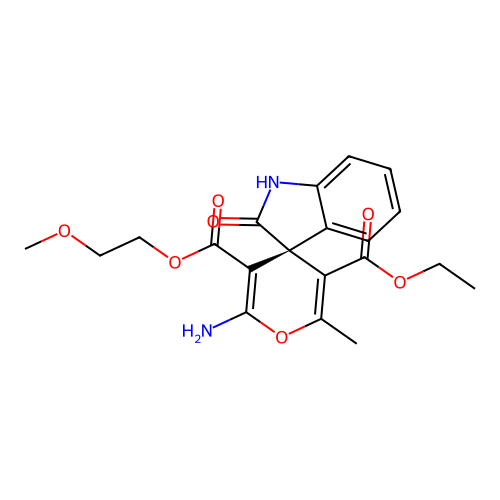(R)-5'-ethyl 3'-(2-methoxyethyl) 2'-amino-6'-methyl-2-oxospiro[indoline-3,4'-pyran]-3',5'-dicarboxylate structure