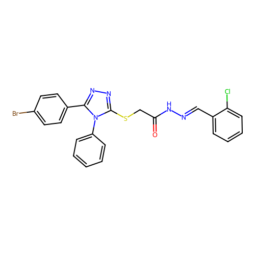2-{[5-(4-bromophenyl)-4-phenyl-4H-1,2,4-triazol-3-yl]sulfanyl}-N'-[(E)-(2-chlorophenyl)methylidene]acetohydrazide structure