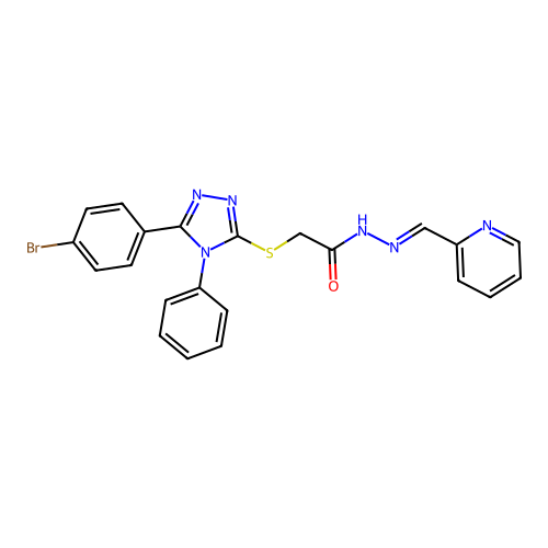 (E)-2-((5-(4-bromophenyl)-4-phenyl-4H-1,2,4-triazol-3-yl)thio)-N'-(pyridin-2-ylmethylene)acetohydrazide structure