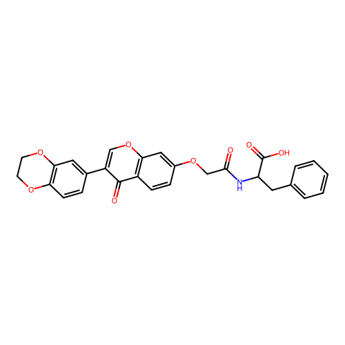 (R)-2-(2-((3-(2,3-dihydrobenzo[b][1,4]dioxin-6-yl)-4-oxo-4H-chromen-7-yl)oxy)acetamido)-3-phenylpropanoic acid structure