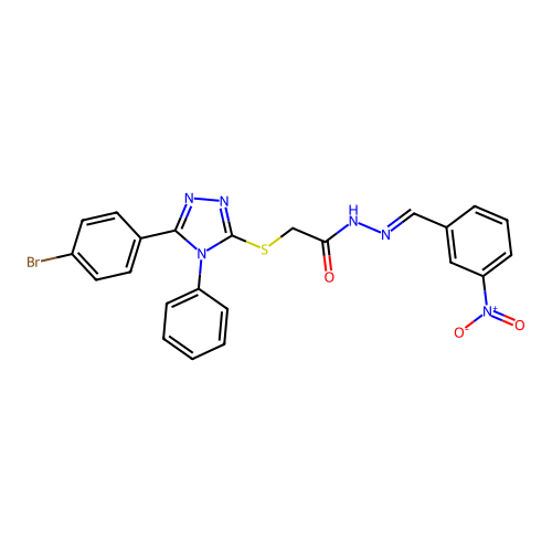 2-{[5-(4-bromophenyl)-4-phenyl-4H-1,2,4-triazol-3-yl]sulfanyl}-N'-[(E)-(3-nitrophenyl)methylidene]acetohydrazide structure