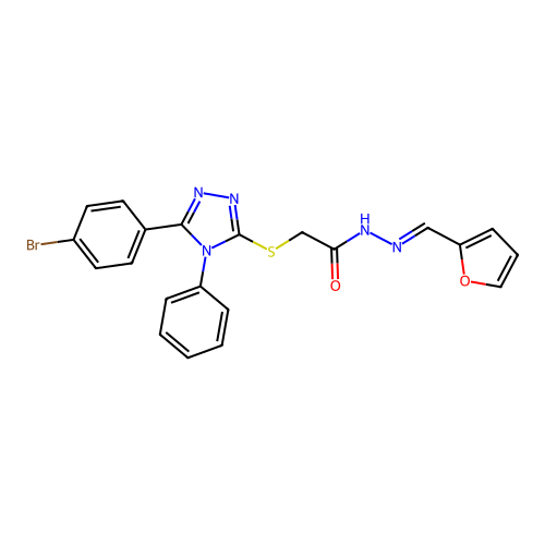 (E)-2-((5-(4-bromophenyl)-4-phenyl-4H-1,2,4-triazol-3-yl)thio)-N'-(furan-2-ylmethylene)acetohydrazide structure