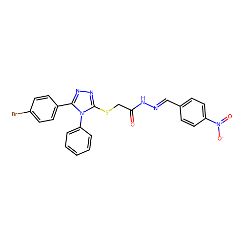 2-{[5-(4-bromophenyl)-4-phenyl-4H-1,2,4-triazol-3-yl]sulfanyl}-N'-[(E)-(4-nitrophenyl)methylidene]acetohydrazide structure