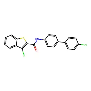 3-chloro-N-[4-(4-chlorophenyl)phenyl]-1-benzothiophene-2-carboxamide structure