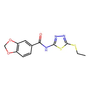N-[5-(ethylsulfanyl)-1,3,4-thiadiazol-2-yl]-1,3-benzodioxole-5-carboxamide structure