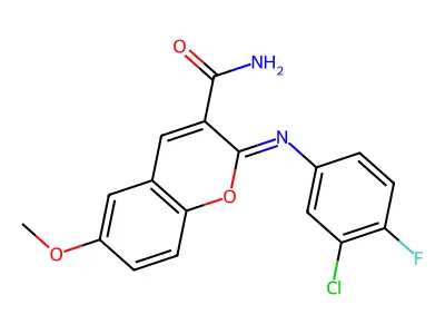 (2Z)-2-[(3-chloro-4-fluorophenyl)imino]-6-methoxy-2H-chromene-3-carboxamide structure