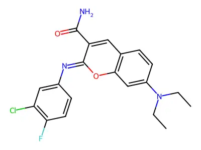 (2E)-2-[(3-chloro-4-fluorophenyl)imino]-7-(diethylamino)-2H-chromene-3-carboxamide structure