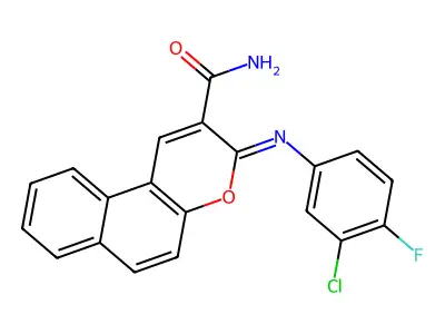 (3Z)-3-[(3-chloro-4-fluorophenyl)imino]-3H-benzo[f]chromene-2-carboxamide structure