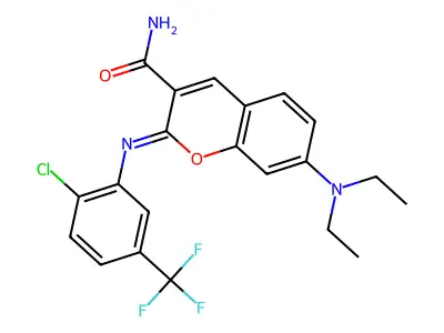(2Z)-2-{[2-chloro-5-(trifluoromethyl)phenyl]imino}-7-(diethylamino)-2H-chromene-3-carboxamide structure