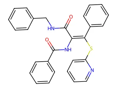 N-[1-Benzylcarbamoyl-2-phenyl-2-(pyridin-2-ylsulfanyl)-vinyl]-benzamide structure