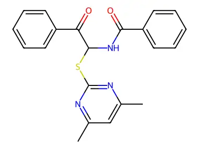 N-{1-[(4,6-dimethylpyrimidin-2-yl)sulfanyl]-2-oxo-2-phenylethyl}benzamide structure