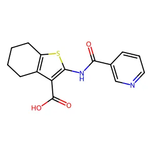 2-(Pyridine-3-amido)-4,5,6,7-tetrahydro-1-benzothiophene-3-carboxylic acid structure