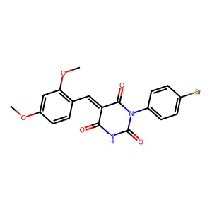 (5E)-1-(4-bromophenyl)-5-(2,4-dimethoxybenzylidene)pyrimidine-2,4,6(1H,3H,5H)-trione structure