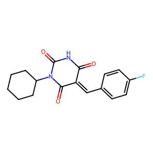(5Z)-1-cyclohexyl-5-[(4-fluorophenyl)methylidene]-1,3-diazinane-2,4,6-trione structure