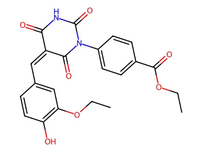 (Z)-ethyl 4-(5-(3-ethoxy-4-hydroxybenzylidene)-2,4,6-trioxotetrahydropyrimidin-1(2H)-yl)benzoate structure