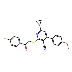 2-((2-(4-bromophenyl)-2-oxoethyl)thio)-6-cyclopropyl-4-(4-methoxyphenyl)nicotinonitrile structure