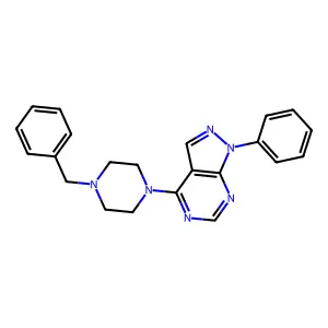 4-(4-benzylpiperazin-1-yl)-1-phenyl-1H-pyrazolo[3,4-d]pyrimidine structure