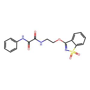 N-[2-[(1,1-dioxo-1,2-benzothiazol-3-yl)oxy]ethyl]-N'-phenyloxamide structure