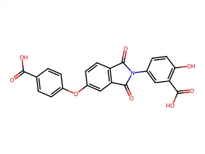 5-(5-(4-carboxyphenoxy)-1,3-dioxoisoindolin-2-yl)-2-hydroxybenzoic acid structure