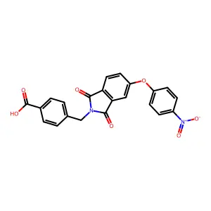 4-[[5-(4-nitrophenoxy)-1,3-dioxoisoindol-2-yl]methyl]benzoic acid structure